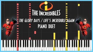 The Incredibles The Glory DaysLifes Incredible Again  PIANO DUET Synthesia [upl. by Anilak]