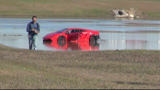 2000HP Lamborghini loses control into lake [upl. by Donoghue]