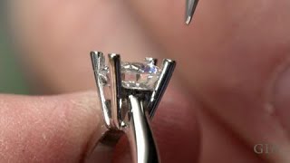 How to Set a Round Center Stone in a Ring with Platinum Prongs  GIA [upl. by Nimrak]