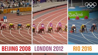 ALL Usain Bolt 🇯🇲100m Finals at the same time [upl. by Ahsikar355]