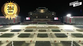 Video N Koreas military parade at midnight new ICBM Kim Jonguns tears and smile [upl. by Otsuj]