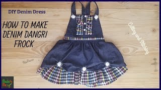 How to Make Denim Dangri Frock  Dress  Cutting and Stitching  DIY [upl. by Norval]