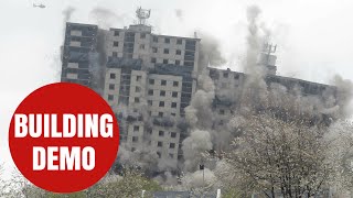 HUGE cloud of dust as 1970s Glasgow flats demolished [upl. by Ahsinod]