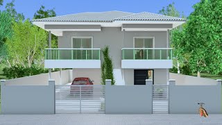 Planta 3D de uma linda Casa Duplex com quatro Quartos [upl. by Leonid]