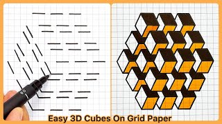 Mesmerizing 3D Cubes amp Geometric Shapes Graph Paper Drawing And Painting Techniques ✍🏻 [upl. by Htiduy]