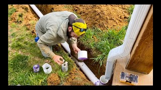 Burying our gutter DOWNSPOUTS to divert water away from foundation amp installing a FRENCH DRAIN [upl. by Hamnet]