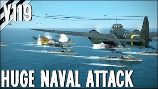 Huge Naval Attack amp Airplane Crashes V119  IL2 Sturmovik Flight Sim Crashes [upl. by Ellinej]