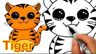 How to Draw a Cute Cartoon Tiger Easy [upl. by Ieso841]