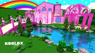 I built Leah Ashes PINK SKY CASTLE in Bloxburg [upl. by Jacoby72]