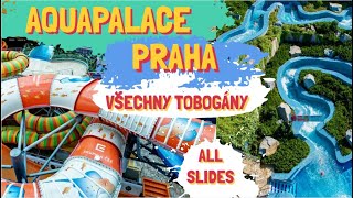 Aquapalace Praha  všechny tobogány  all water slides 2021 [upl. by Bathsheeb]