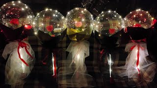 DIY BOBO BALLOON ROSE BOUQUET with LED LIGHTS steps by steps [upl. by Anahsal]