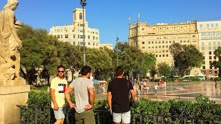 Walking Barcelona  Plaza de Cataluña  Main City Square  Spain [upl. by Butch]