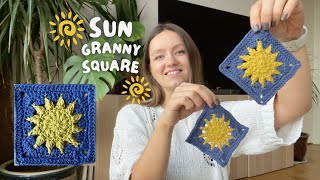 ☀️ SUN GRANNY SQUARE PATTERN ☀️  stepbystep crochet tutorial [upl. by Bozuwa586]