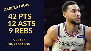 Ben Simmons Career High 42 Pts 12 Asts 9 Rebs Highlights vs Utah Jazz  NBA 2021 Season [upl. by Tailor670]