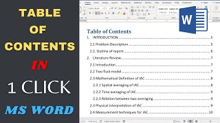 How to Create Table of Content in Word with just 1 Click  Create Contents in just one click 2020 [upl. by Einal142]