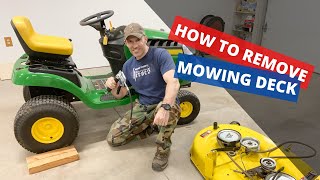 HOW TO remove deck on John Deere 100 SERIES [upl. by Goodard]