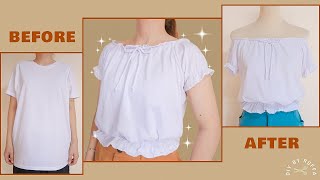 DIY UPCYCLING A TSHIRT✨ Blouse  How To Refashion Old Clothes  Recycling a Tshirt  DIY by Ruffa [upl. by Fidela]