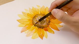 How to Paint a Sunflower  Yellow Watercolor Painting [upl. by Elene821]