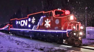 CN Christmas Train BCRAIL Leads Thru Snowy Night Featuring Endless Jingle Bells Horn Shows [upl. by Nica]