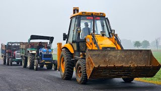 JCB 3dx Eco Backhoe Loading Red Mud in Mahindra 475 Di Eicher 380 Tractor Trolley Overturned Tractor [upl. by Atinas878]