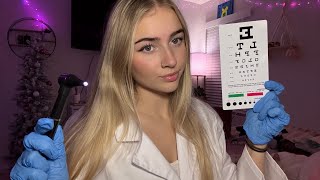 ASMR Realistic Ear and Eye Exam👀 Medical Roleplay gloves whispered light triggers [upl. by Adnilreh]