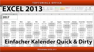 Einfachen Kalender erstellen Quick amp Dirty Excel [upl. by Ekyt]