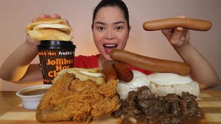 JOLLIBEE BREAKFAST MUKBANG  Longganisa Sausage Tapa and Bacon Pancake Sandwich [upl. by Ynej]