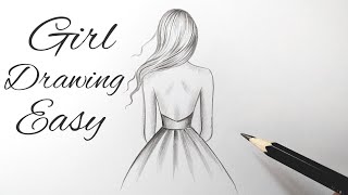 How to draw a girl easy back side view Drawing of a girl easy Pencil sketch of girl tutorial [upl. by Gnol]