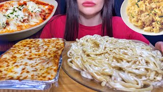 ASMR EATING CHEESY LASAGNA  CREAMY PASTA MUKBANG No Talking [upl. by Aurea]