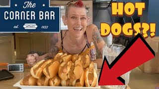 CORNER BAR HOT DOG CHALLENGE  THATS A LOT OF DOGS  MOM VS FOOD [upl. by Hsejar]