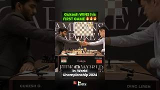 Gukesh WINS his first game in World Championship 🔥🔥 chess gukesh [upl. by Kentigerma]