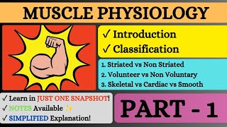 💪🏻MUSCLE PHYSIOLOGY ll Introduction amp Classification of Muscles ll Part  1 ll Snapshot Learnings ✨ [upl. by Jenkel683]