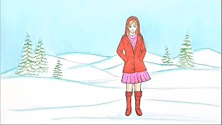 How to draw scenery of winter season Snowfall step by step [upl. by Jaala]