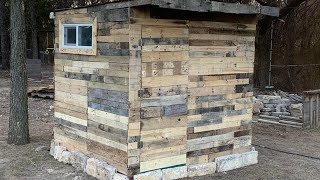 Building a shed out of pallets  FREE  Part 2 [upl. by Anibas]