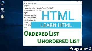 Ordered and Unordered List in HTML [upl. by Ahseinad]