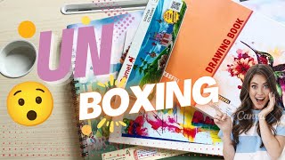 My first unboxing video  Unboxing my new drawing books and colour box 🙂🙂 [upl. by Eilime]