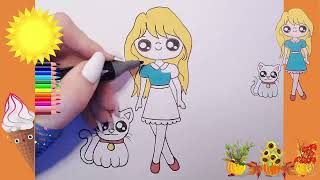 Comment dessiner et colorier des dessins Kawaii Très facile fille [upl. by Solegnave]