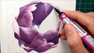 Painting a Purple Tulip with watercolour markers  Aquamarker tutorial [upl. by Kaleena449]