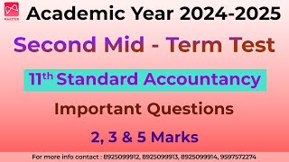 11th Std Accountancy  Second Mid Term Test 2024  Important Questions  Chapter  9 10 11 12 [upl. by Etteyniv988]