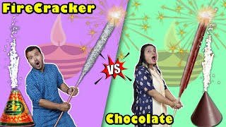 Firecracker Vs Chocolate Fire Cracker Challenge  Diwali Firecracker Challenge  Hungry Birds [upl. by Neoma]