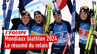 Mondiaux biathlon 2024  Irrésistibles les Bleues remportent un titre historique sur le relais [upl. by Aihsoem]