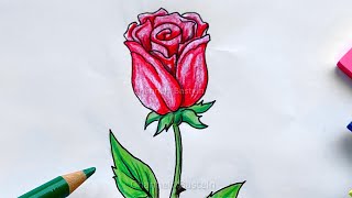 Malen lernen Rose Blumen zeichnen lernen für Anfänger mit Bleistift amp Buntstiften zum Muttertag 🌹 [upl. by Henderson961]