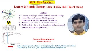 Lecture 2 Atomic Nucleus Class 12 NEET JEE IIT RSV Physics class by Debasis [upl. by Emaj]