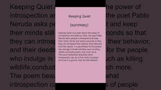 Keeping quiet class 12 summary  keeping quiet class 12 trending [upl. by Aisanat]