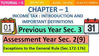 Previous Year  Assessment Year  Exceptions to the General Rule  CH1 [upl. by Franckot]