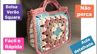 Bolsa de crochê  Bolsa verão  square fácil de fazer bolsa de fio de malha [upl. by Herculie]