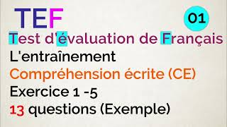 TEF  Test d’évaluation de Français  Compréhension écrite CE Exercice 1 5 13 questions Exemple [upl. by Saraann766]