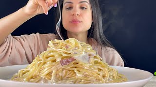 CREAMY BACON SPAGHETTI  ASMR  MUKBANG  EATING SOUNDS [upl. by Orlene961]