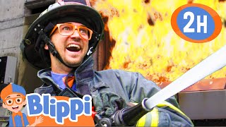 Blippi Becomes a Fireman and Puts Out a Fire  2 HOURS OF BLIPPI TOYS  Educational Videos for Kids [upl. by Fen]