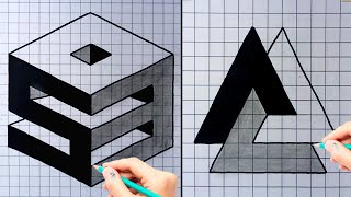 How to draw 3D and Optical Illusion Drawings on Graph paper ❗ Graph Paper Drawings [upl. by Adnalu]